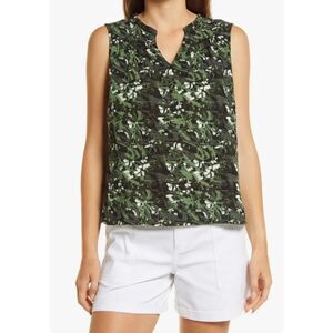 Caslon Women's Sleeveless Tropical Print Collared Top In Green Size S NWT